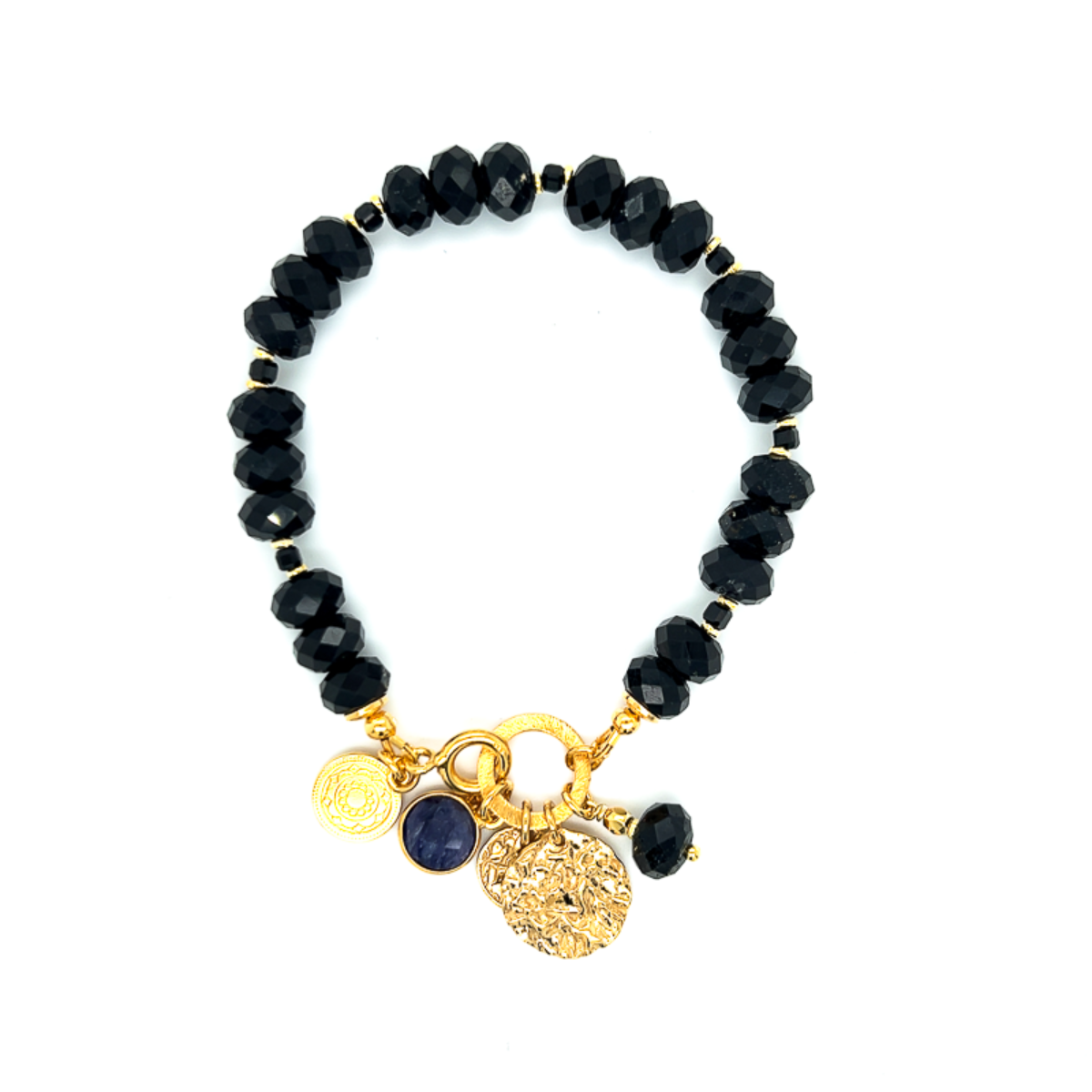Czarna bransoletka z turmalinem marki Ewa Mrochen Jewellery, elegancka biżuteria na nadgarstek z kamieniem turmalinu.