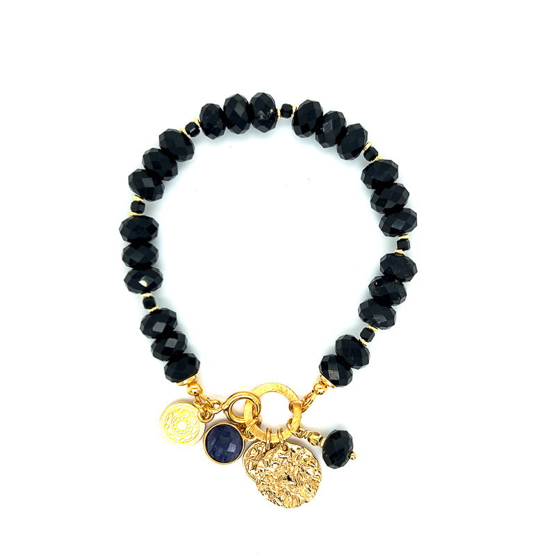 Bransoletka Ewa Mrochen Jewellery z czarnego turmalinu, długość 15 cm, elegancki dodatek dla miłośników biżuterii.