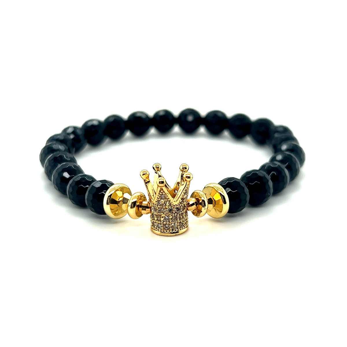 Czarna turmalinowa bransoletka Korona Królowej od Ewa Mrochen Jewellery na 15 cm, złote elementy, elegancki design