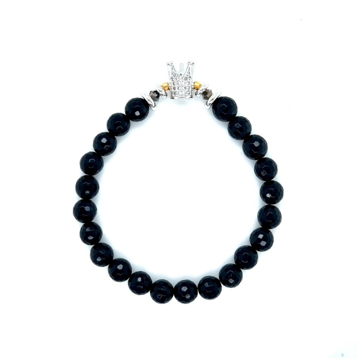 Czarna bransoletka z turmalinem Korona Królowej Silver marki Ewa Mrochen Jewellery na nadgarstku, elegancki dodatek biżuteryjny