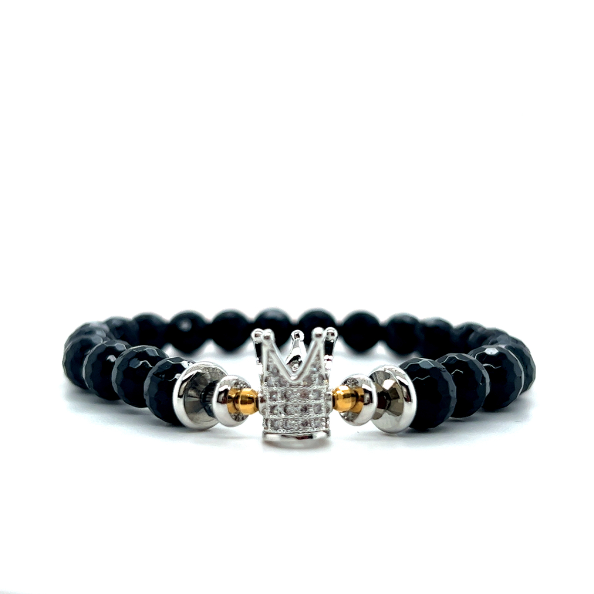 Czarna bransoletka z turmalinem Korona Królowej Silver od Ewa Mrochen Jewellery na nadgarstku, elegancki dodatek biżuteryjny