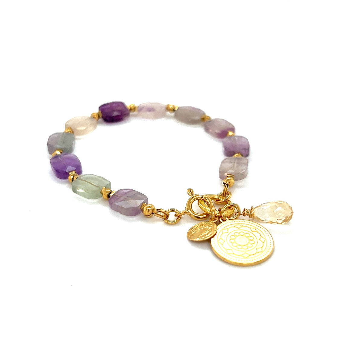 Srebrna bransoletka z fluorytem od Ewa Mrochen Jewellery, elegancka biżuteria z kamieniem w naturalnym ułożeniu