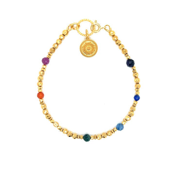 Harmonia Czakr bransoletka Ewa Mrochen Jewellery na nadgarstku, delikatna ozdoba z czakrami, srebrny design.