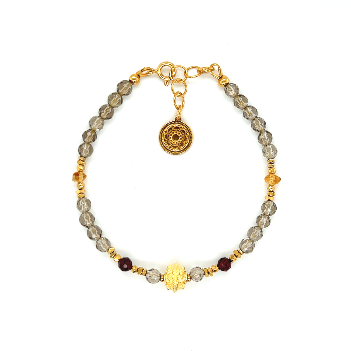 Bransoletka z kwarcu dymnego Ewa Mrochen Jewellery, naturalny kamień symbolizujący spokój i równowagę, na delikatnym sznurku.