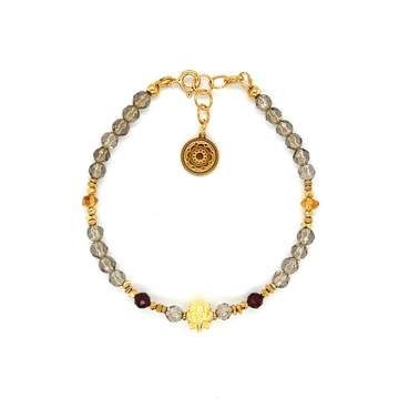 Bransoletka z kwarcu dymnego Ewa Mrochen Jewellery, naturalny kamień symbolizujący spokój i równowagę, na delikatnym sznurku.