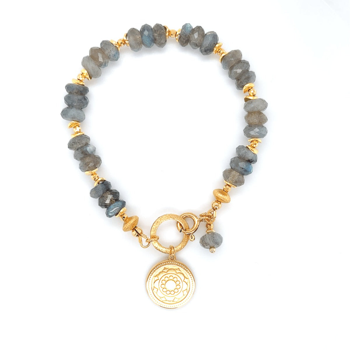 Bransoletka Ewa Mrochen Jewellery z labradorytem, symbol kreatywności, na 15 cm, ozdobiona inspirującymi elementami.