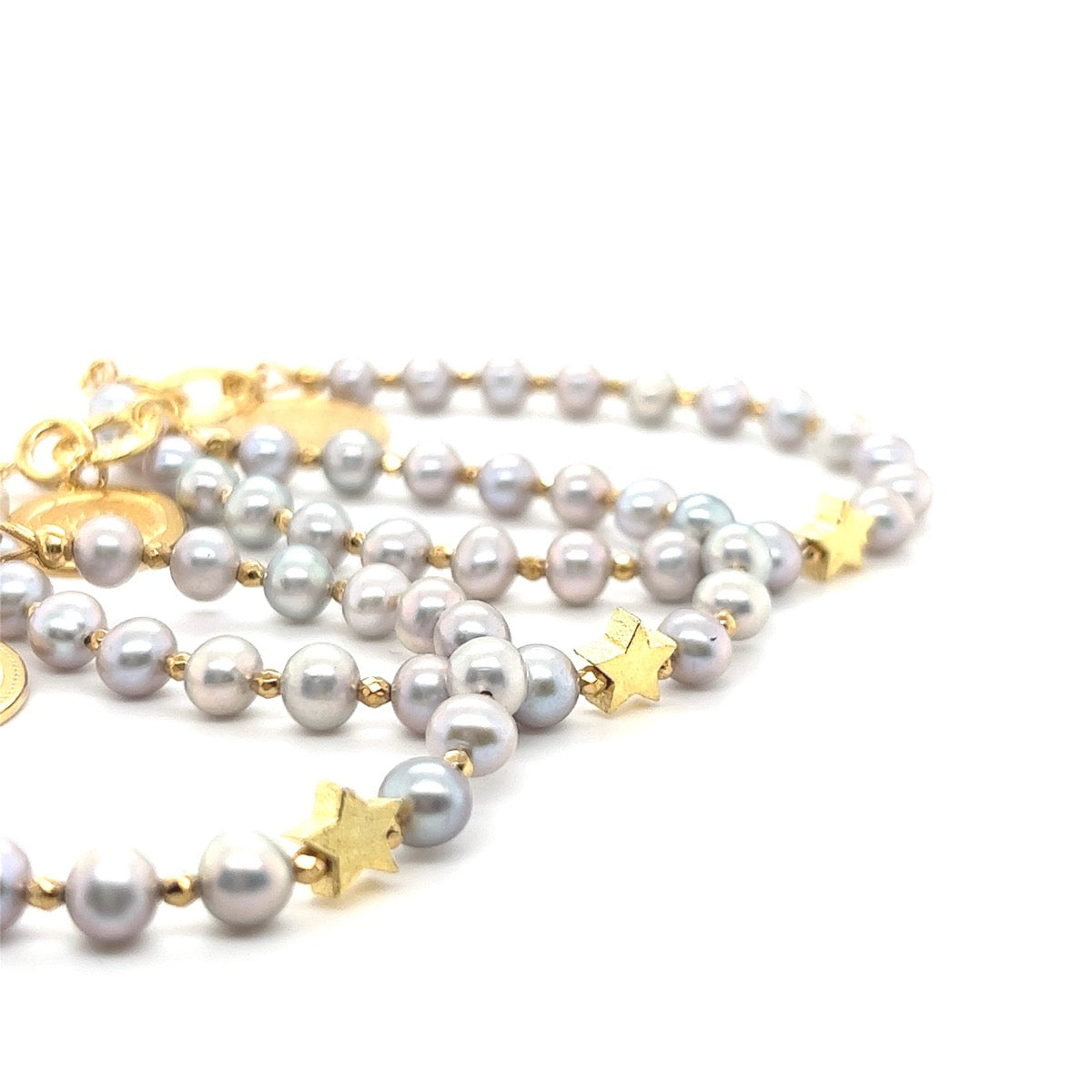 Srebrzysta bransoletka Lady Star z perłami na delikatnym łańcuszku, od Ewa Mrochen Jewellery.