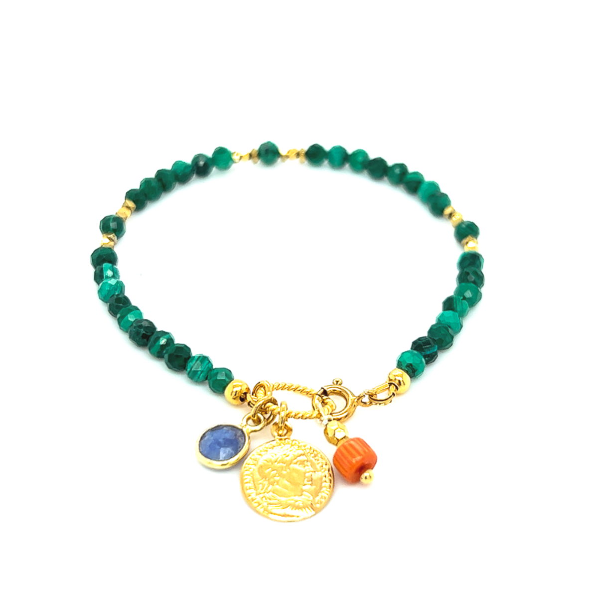 Bransoletka z malachitu Hart Ducha od Ewa Mrochen Jewellery, ręcznie wykonana biżuteria z zielonym kamieniem.