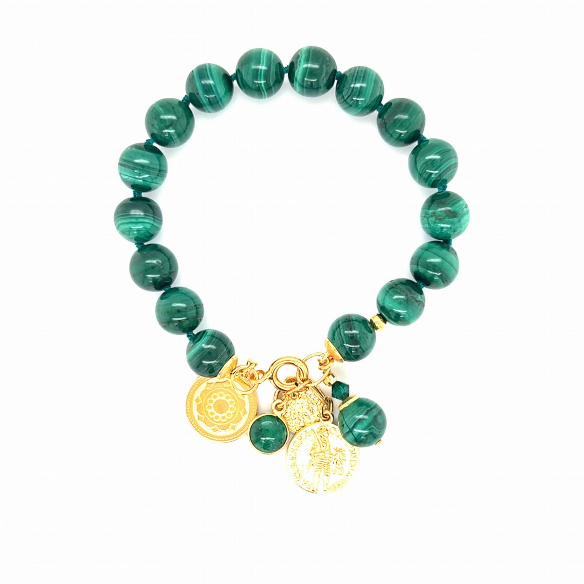 Malachitowa bransoletka Ewa Mrochen Jewellery z kamieniami, elegancki dodatek do stylizacji, naturalny zielony odcień kamienia.