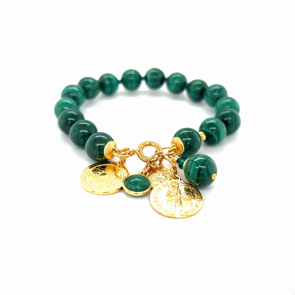 Malachitowa bransoletka Ewa Mrochen Jewellery z naturalnym kamieniem, elegancka ozdoba na nadgarstek.