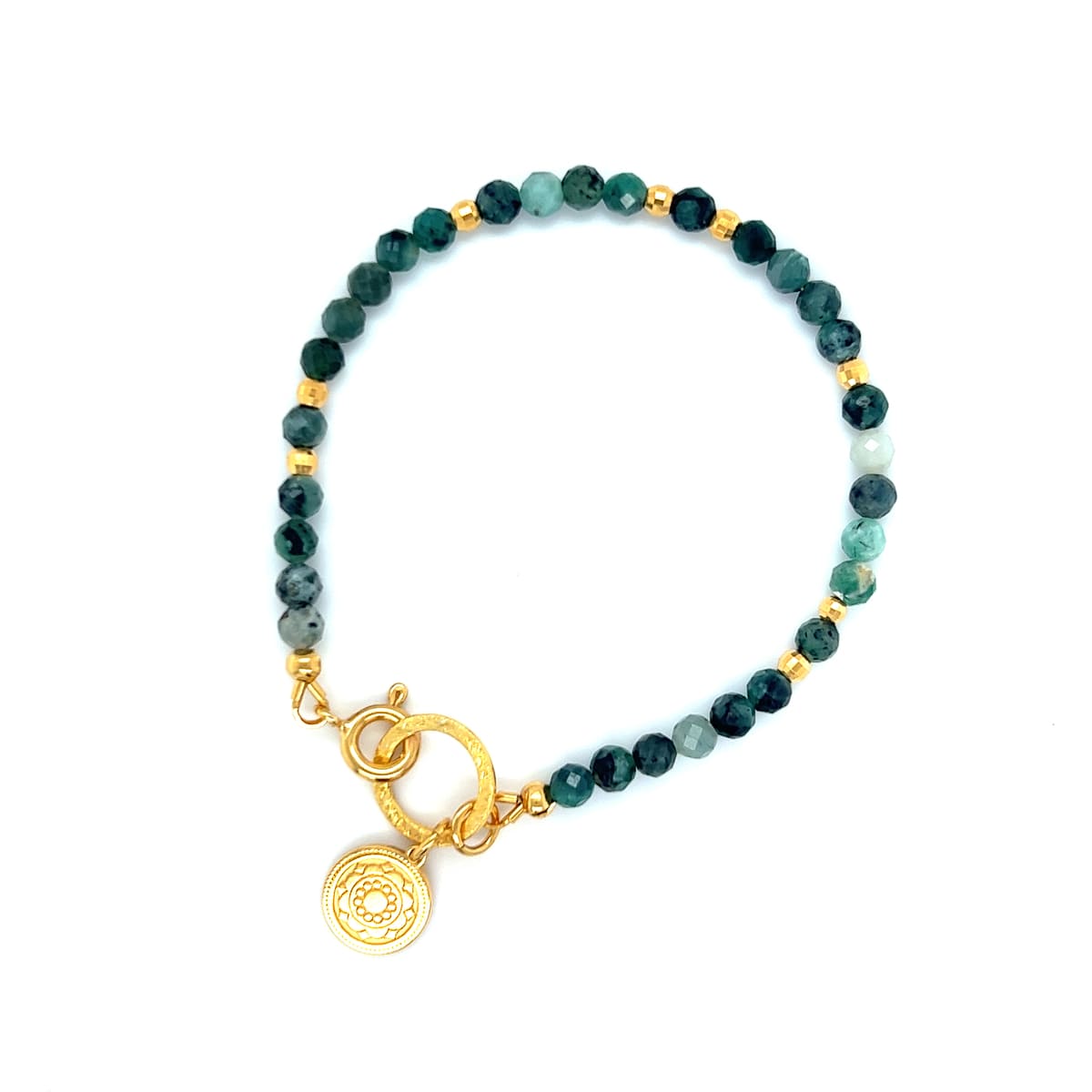 Szmaragdowa bransoletka Ewa Mrochen Jewellery z motywem miłości i bogactwa, 15 cm, elegancki design z zielonym kamieniem