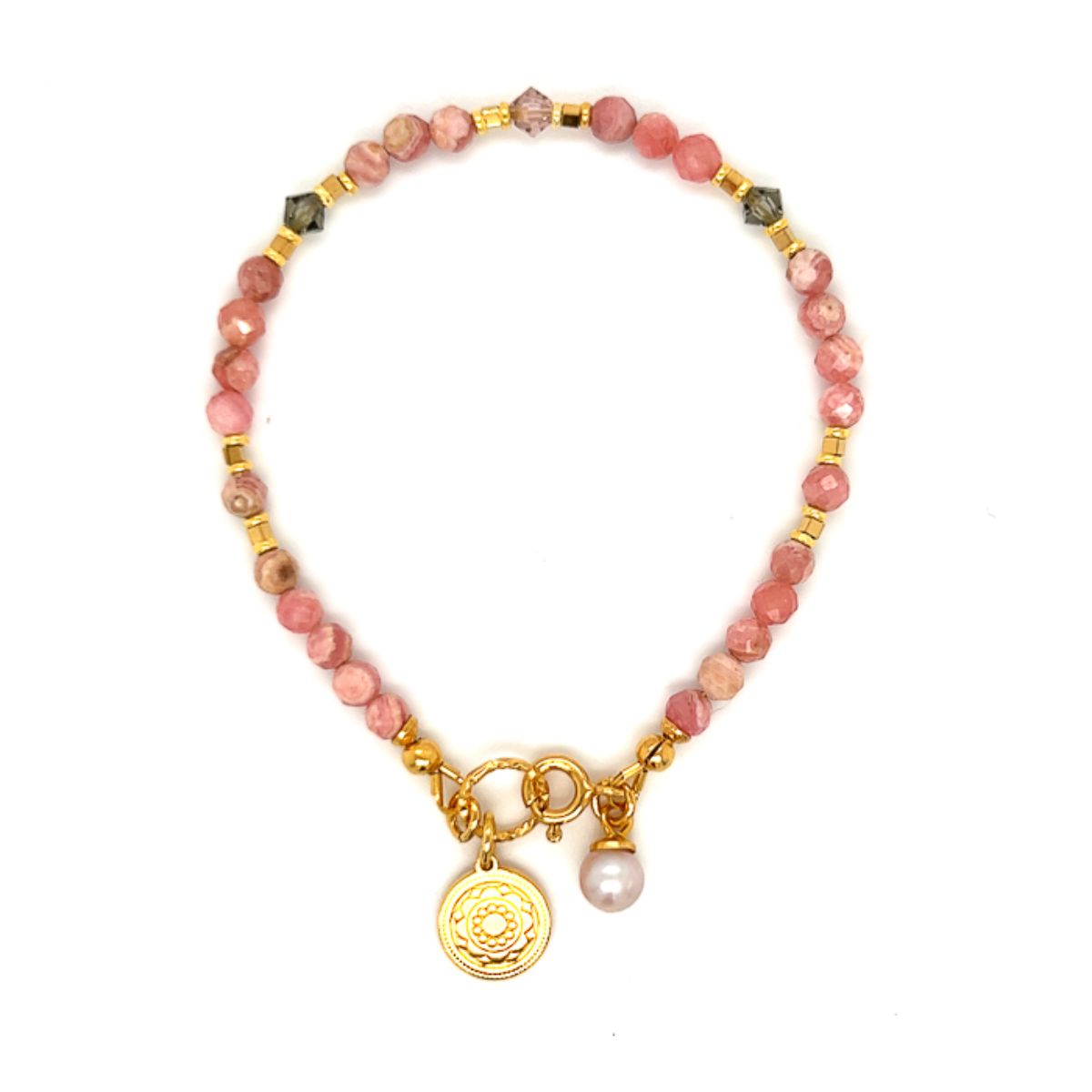 Ewa Mrochen Jewellery Rodochrozytowa bransoletka Sensualna na nadgarstku, jasno różowe kamienie i elegancki design