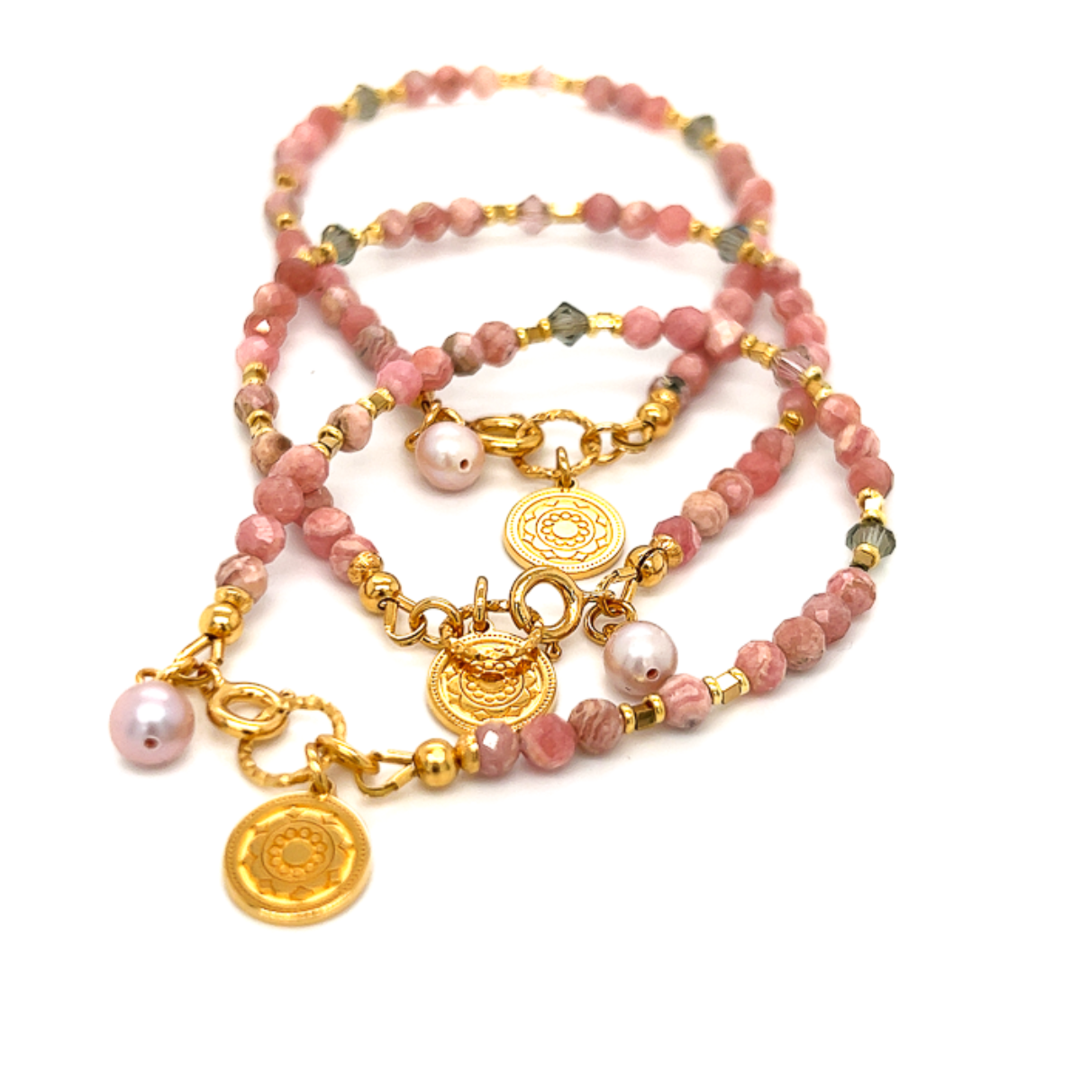 Ewa Mrochen Jewellery Rodochrozyt bransoletka Sensualna na nadgarstku, biżuteria z różowym kamieniem i delikatnym designem