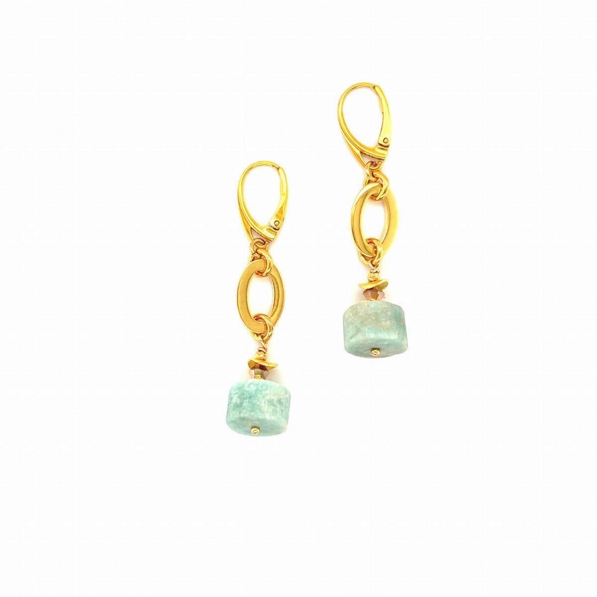 Długie kolczyki z amazonitu od Ewa Mrochen Jewellery, elegancki design z kamieniami amazonitu na srebrnym sztyfcie