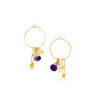 Kolczyki Ewa Mrochen Jewellery z cytrynem i ametystem, delikatne i eleganckie, na fotografiach w jasnym świetle.