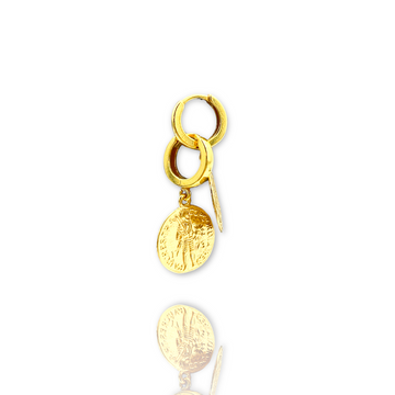 Kolczyki z monetą Księżna od Ewa Mrochen Jewellery, srebrne kolczyki z wiszącą ozdobną monetą, elegancki dodatek.