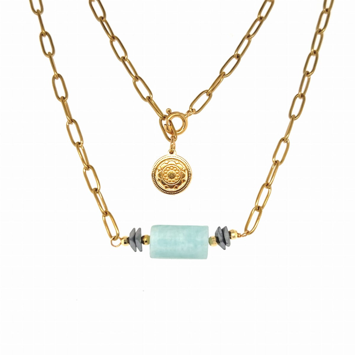 Naszyjnik Amazonit Magia Wolności od Ewa Mrochen Jewellery, naturalny kamień Amazonit na delikatnym łańcuszku.