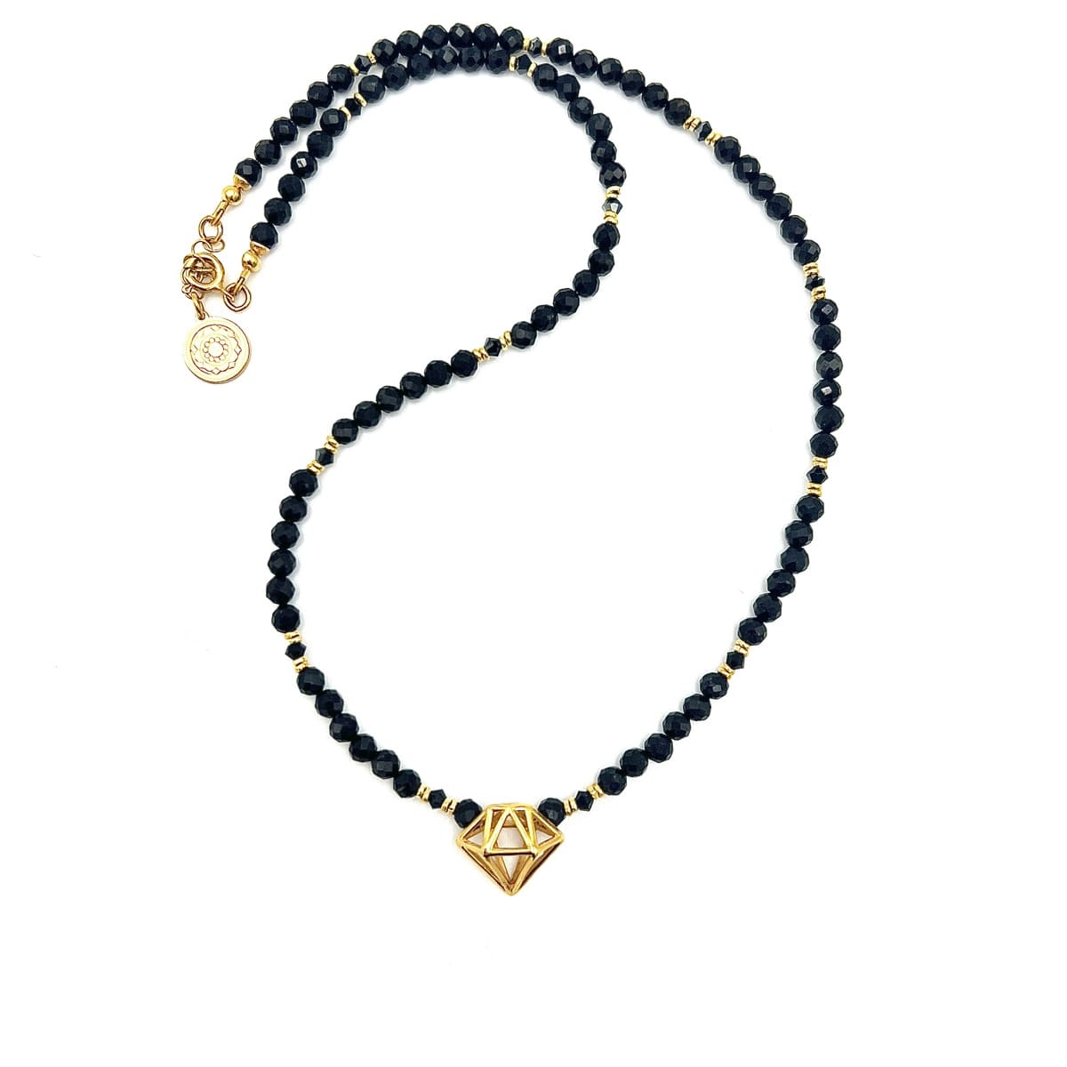 Czarny turmalin naszyjnik Diamentowa Królowa marki Ewa Mrochen Jewellery, elegancki naszyjnik z czarnym turmalinem i diamentami