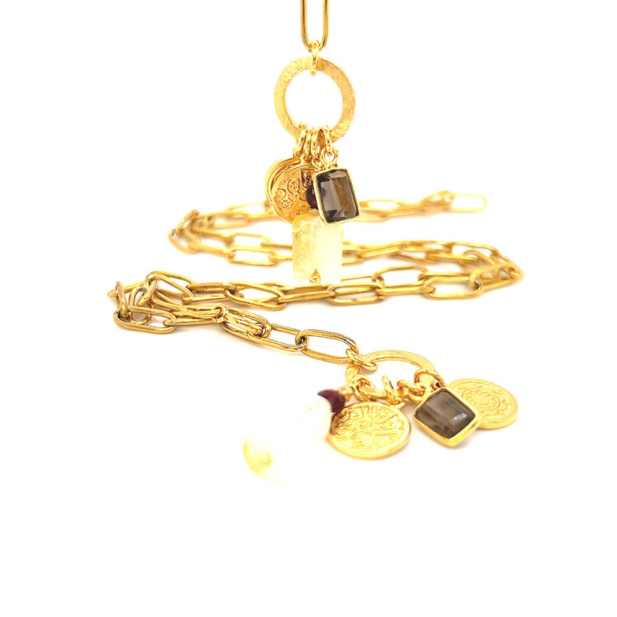 Naszyjnik z cytrynem Ewa Mrochen Jewellery, złoty łańcuszek z ozdobnym kamieniem w stylu Empire of the Sun