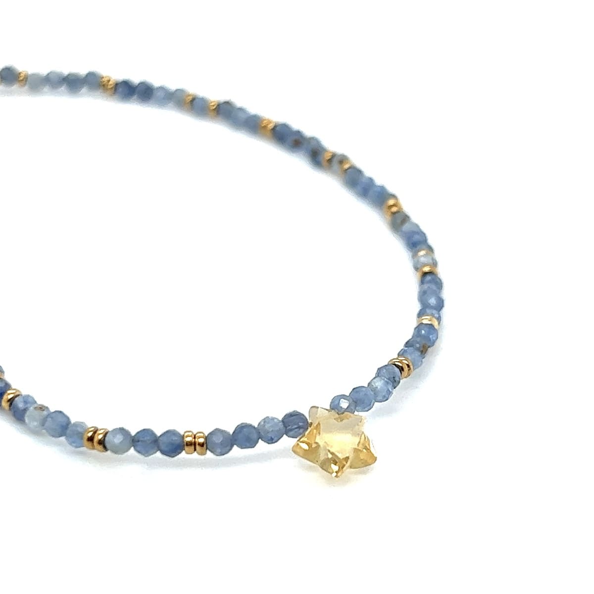 Naszyjnik Aura Spokoju Ewa Mrochen Jewellery z kyanitem i cytrynem na delikatnym łańcuszku, naturalne kamienie w srebrnej oprawie