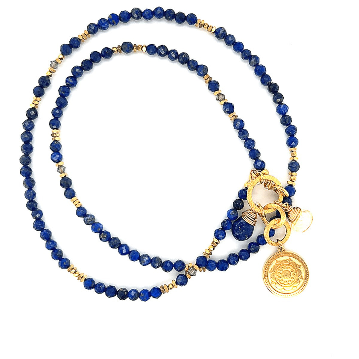 Lapis lazuli naszyjnik Ewa Mrochen Jewellery z kamieniami, ozdobny naszyjnik symbolizujący wewnętrzną mądrość.