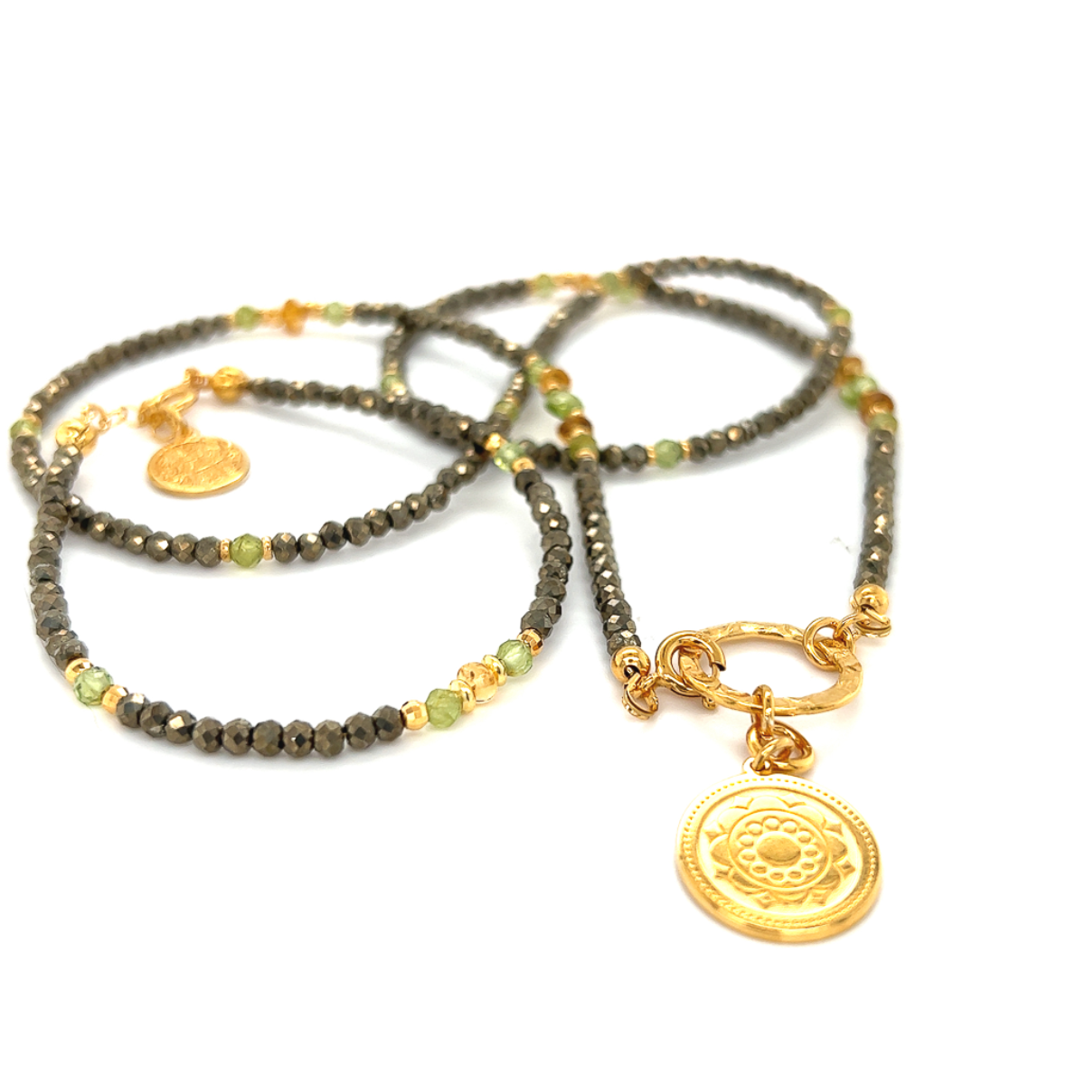 Naszyjnik z pirytów i cytrynu od Ewa Mrochen Jewellery, biżuteria na symbol bogactwa i pozytywnej energii