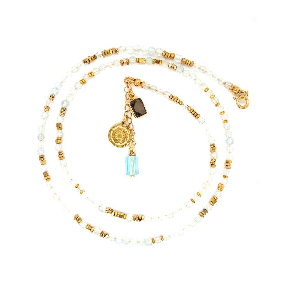 Ewa Mrochen Jewellery, naszyjnik z błękitnym topazem Shine Bright, elegancki i lśniący biżuteria dla kobiet.