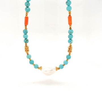 Naszyjnik z turkusem od Ewa Mrochen Jewellery, elegancki biżuteria z kamieniem w naturalnym stylu.