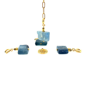 Zawieszka Kyanit Ewa Mrochen Jewellery z kamieniem kyanitu na naturalnym sznurku, symbol szczęścia i harmonii.