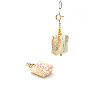 Zawieszka perła barokowa różowa Lady Me na cienkim łańcuszku, elegancka biżuteria od Ewa Mrochen Jewellery
